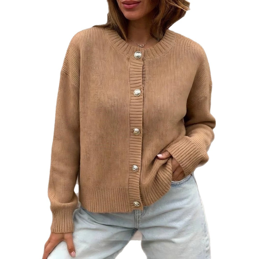 Women's Solid Button-Front Long-Sleeve Cardigan Sweater