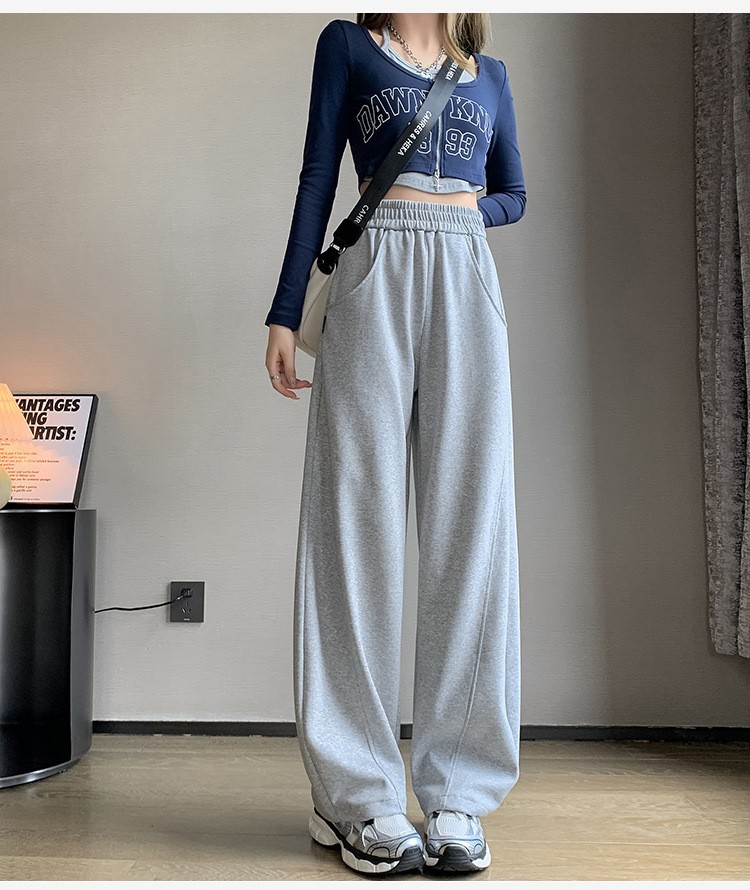 Women's High-Waist Straight-Leg Casual Pants with Pockets, Loose Fit, Solid Color