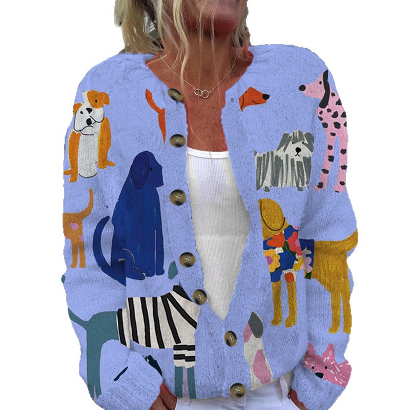 Women's Winter Animal & Floral Print Cardigan Sweater