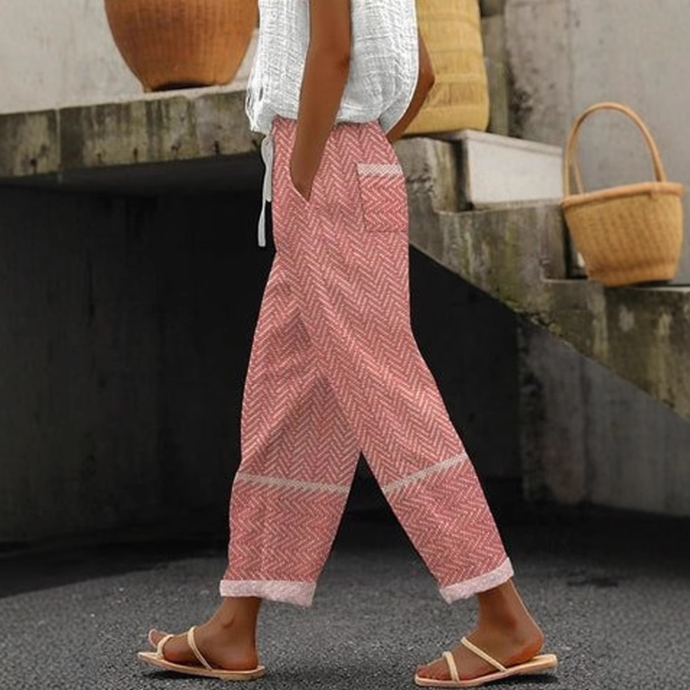 Women's Drawstring Pocket Straight-Leg Pants with Digital Print