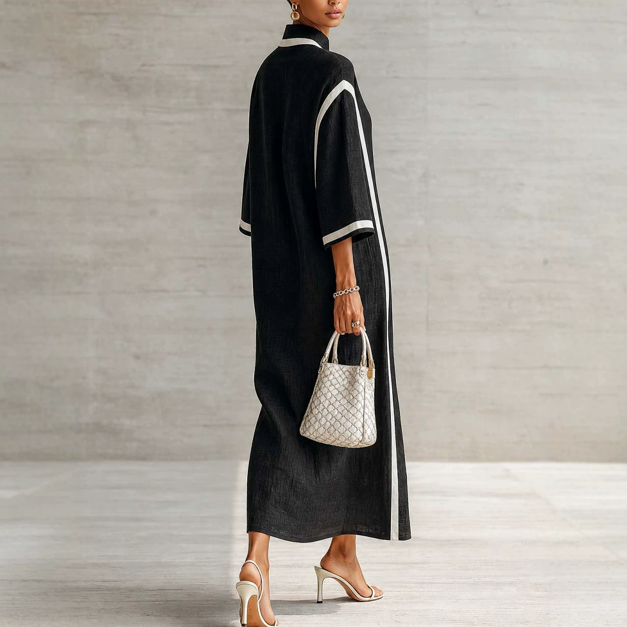 Coffee Button-Front Shirt Dress with Oversized Collar and Lantern Sleeves