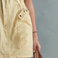 Retro Square Neck Front Zip Light Yellow Denim Mini Skirt