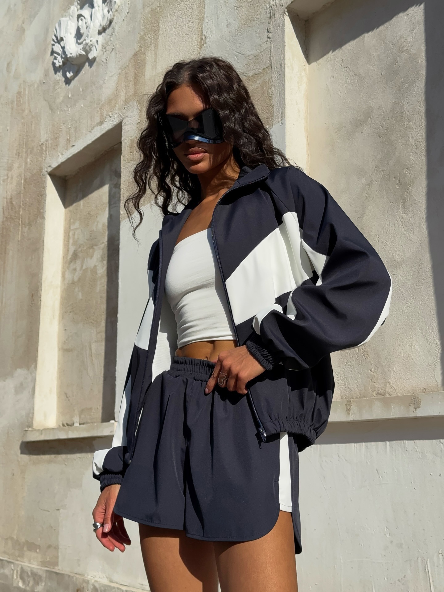 Women's Colorblock Zip Cardigan and Shorts Set