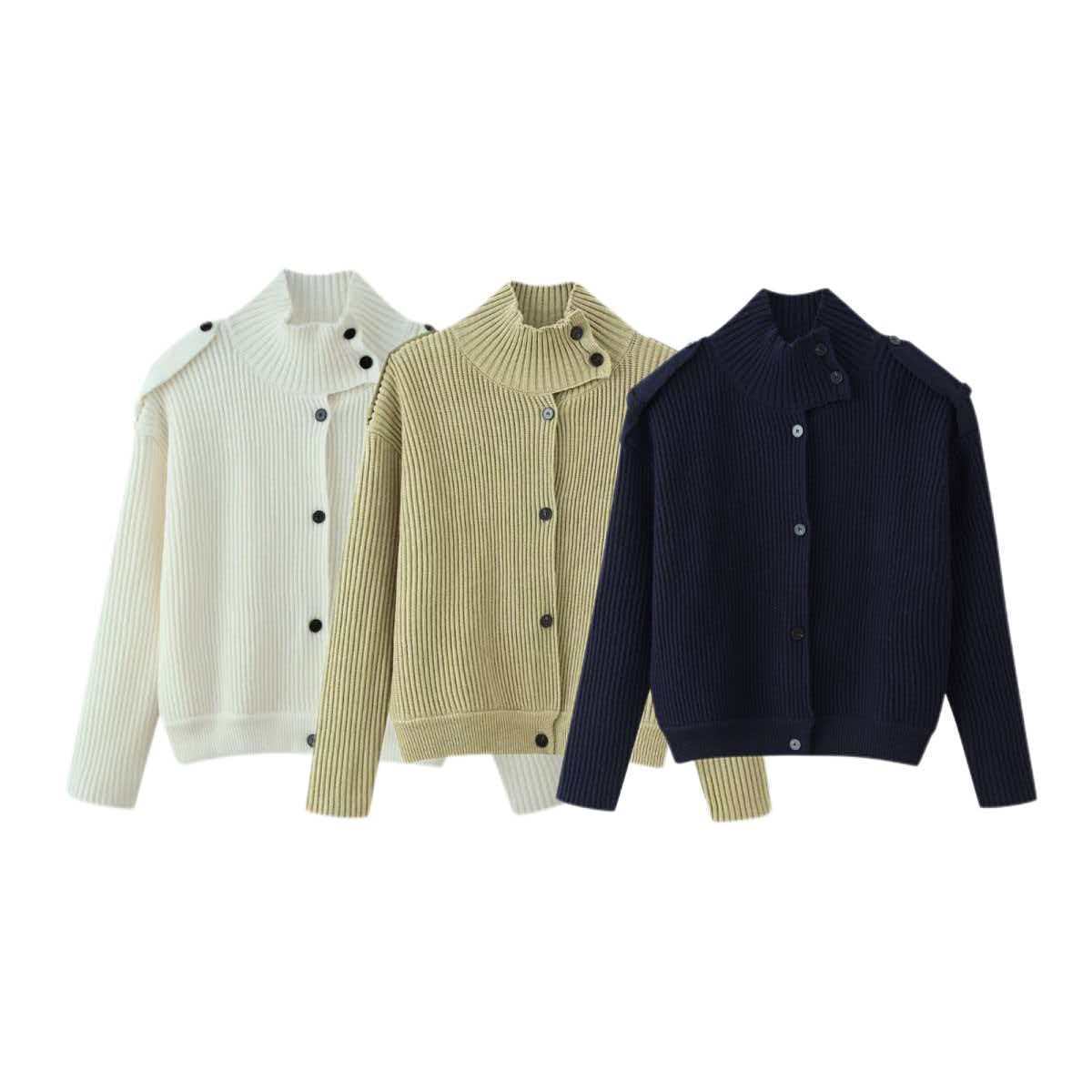 Women's High-Neck Button-Front Knit Cardigan Sweater