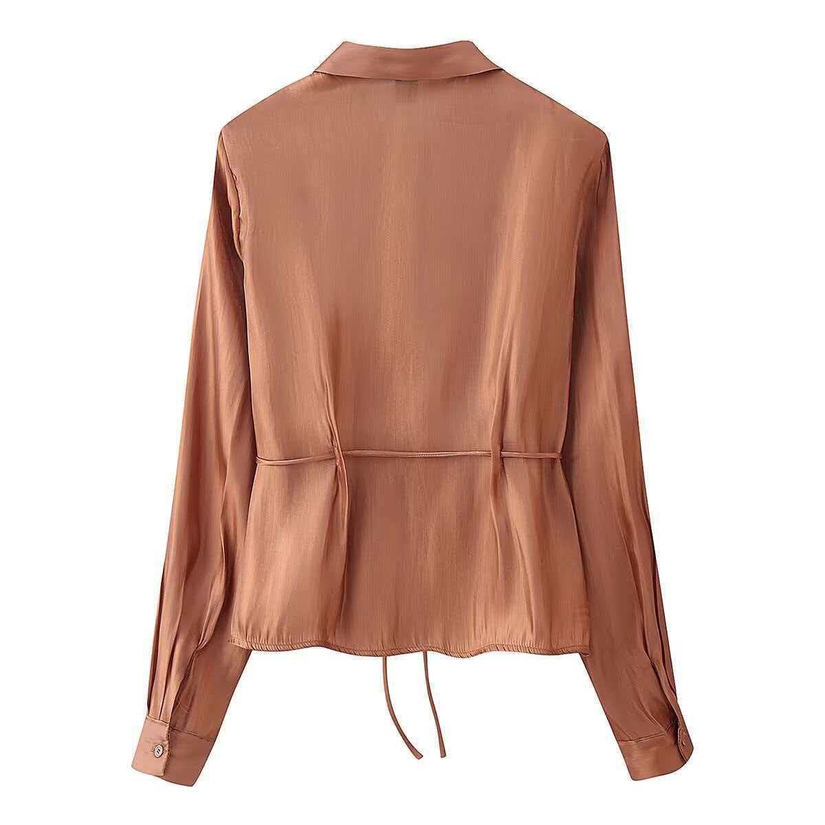 Women's Tencel Drawstring Shirt and Wide-Leg Pants Set