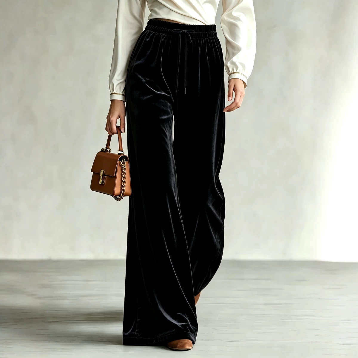 Women's High-Waist Wide-Leg Drawstring Pants with Pockets