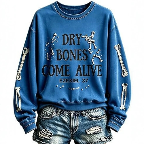 Bone Letter Print Crewneck Long Sleeve Pullover Sweatshirt