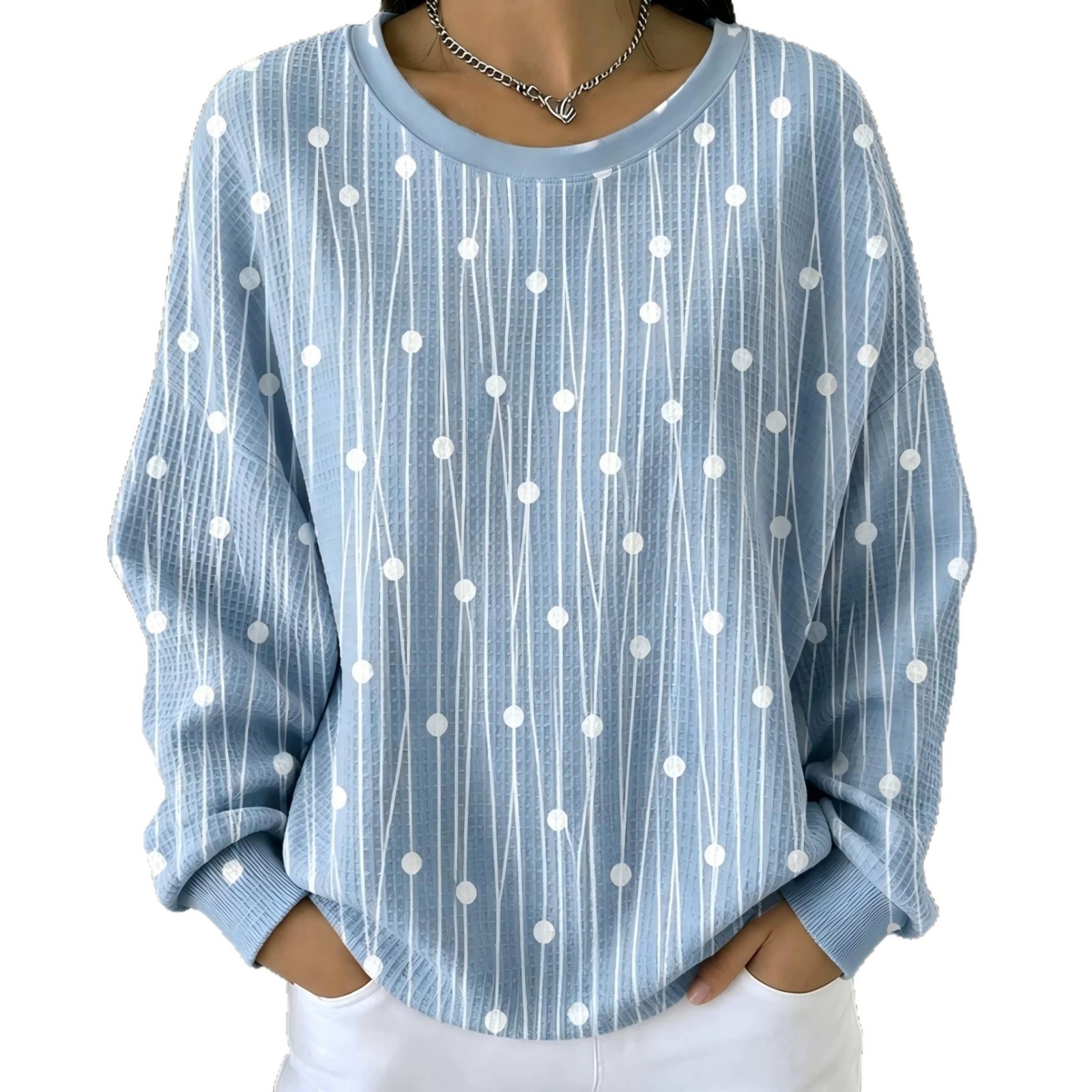 Women's Polka Dot Line Print Casual Sweatshirt