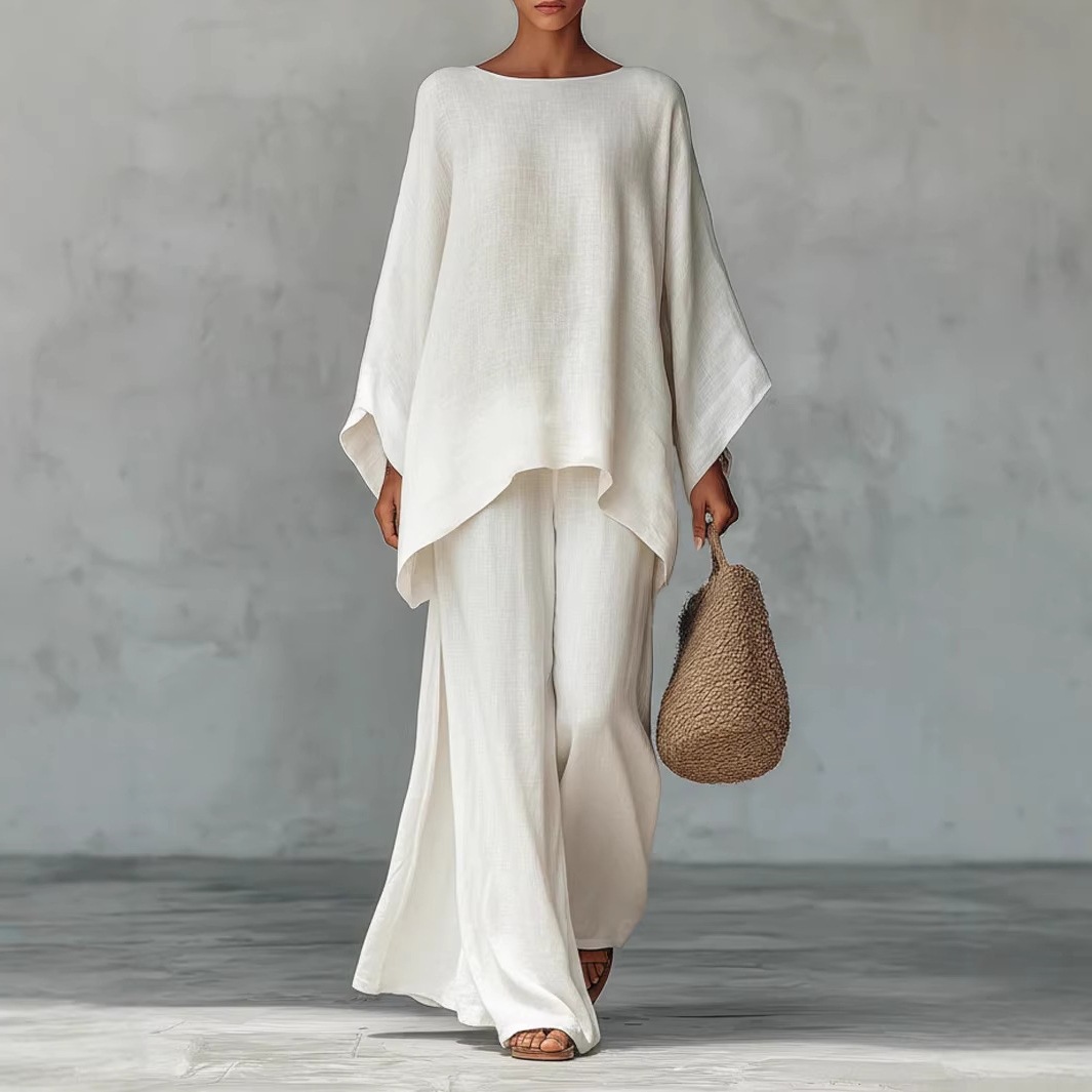 Women's Linen-Blend Shirt & Wide-Leg Pants Set