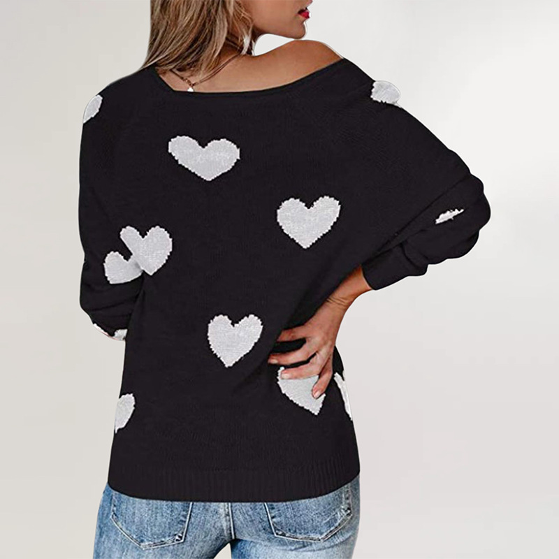 Women's Loose Heart V-Neck Knit Sweater