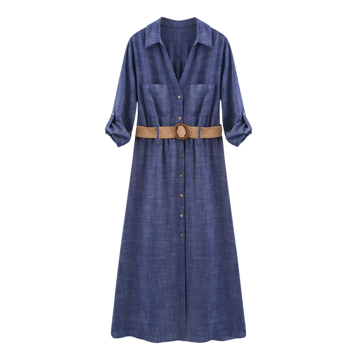 Women's Belted Shirt Dress with Pleated A-Line Skirt