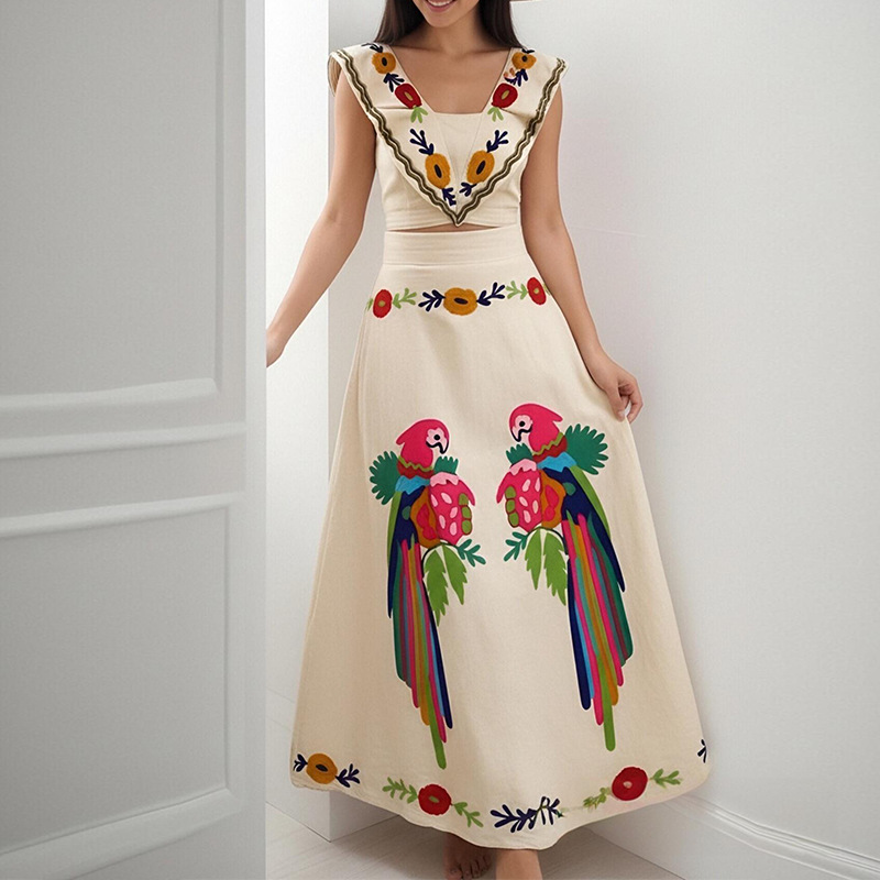 Women's Printed Square-Neck High-Waist Two-Piece Skirt Set
