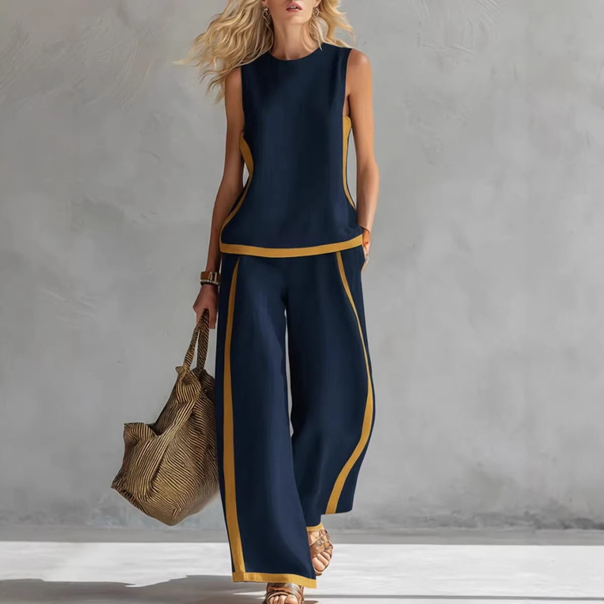 Women's Sleeveless Tank Top and Straight-Leg Pocket Pants Two-Piece Set