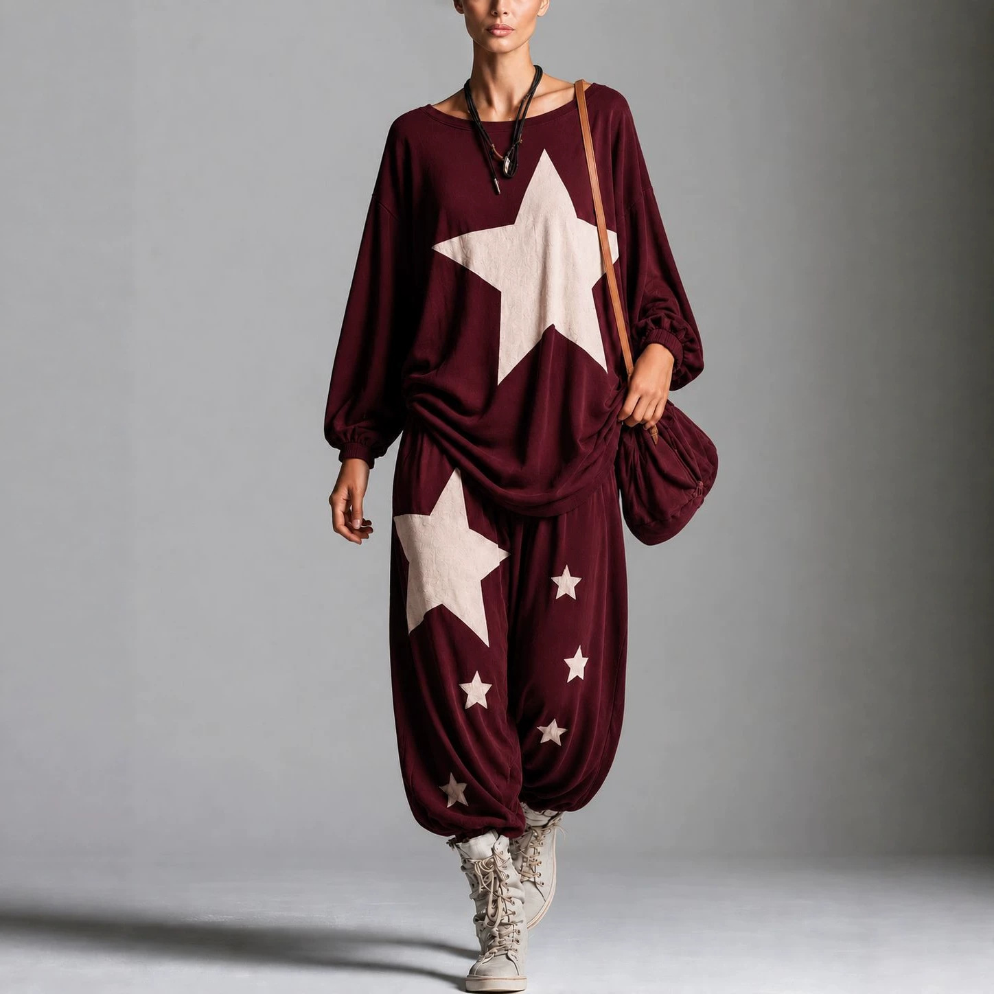 Women's Casual Sweatshirt and Pants Set with Galaxy Print
