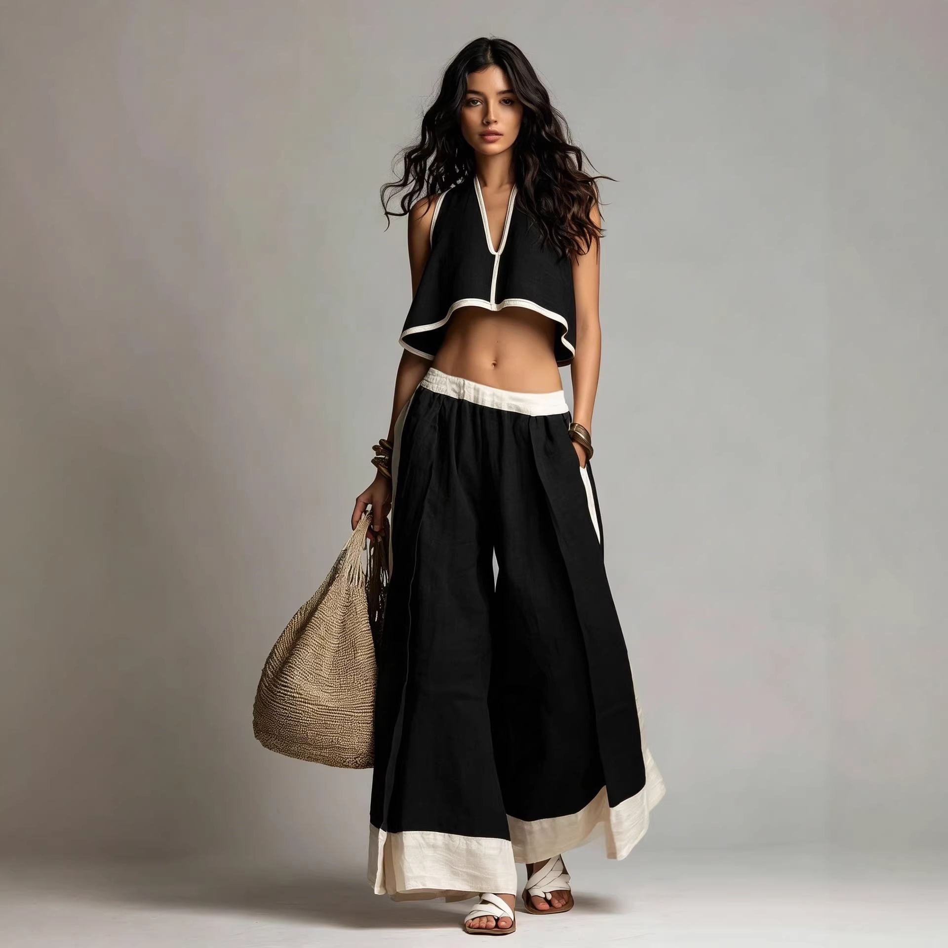 Women's Sleeveless V-Neck Two-Piece Set Solid Color Casual Summer Outfit