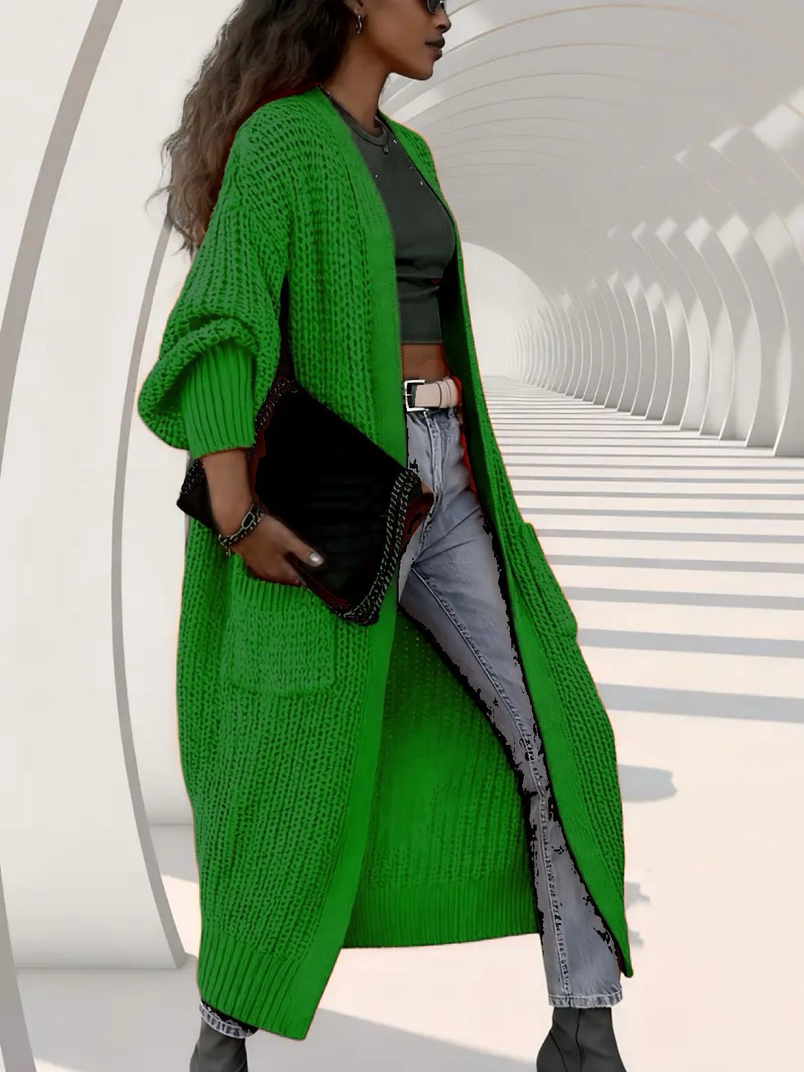 Women's Thick Knit Long Cardigan Sweater Coat Loose V-Neck Long Sleeve Midi