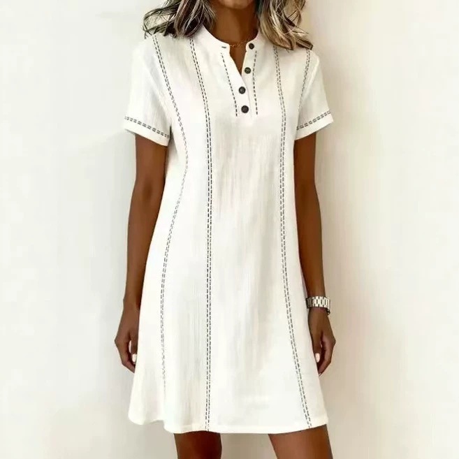 Women's Summer Loose Casual Printed Button Polo Collar Midi Dress