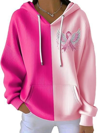 Women's Striped Hooded Long-Sleeve Sweatshirt with Cartoon Digital Print