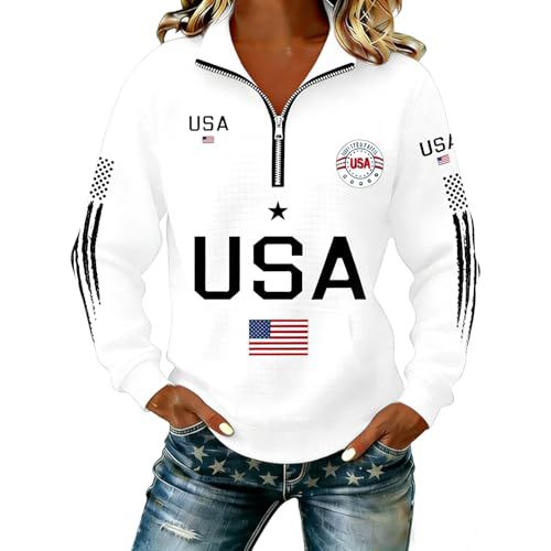Women's Half-Zip Sweatshirt with American Independence Day Print