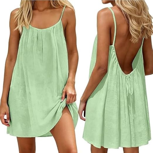 Ice Silk Ruched Open-Back Cami Mini Dress