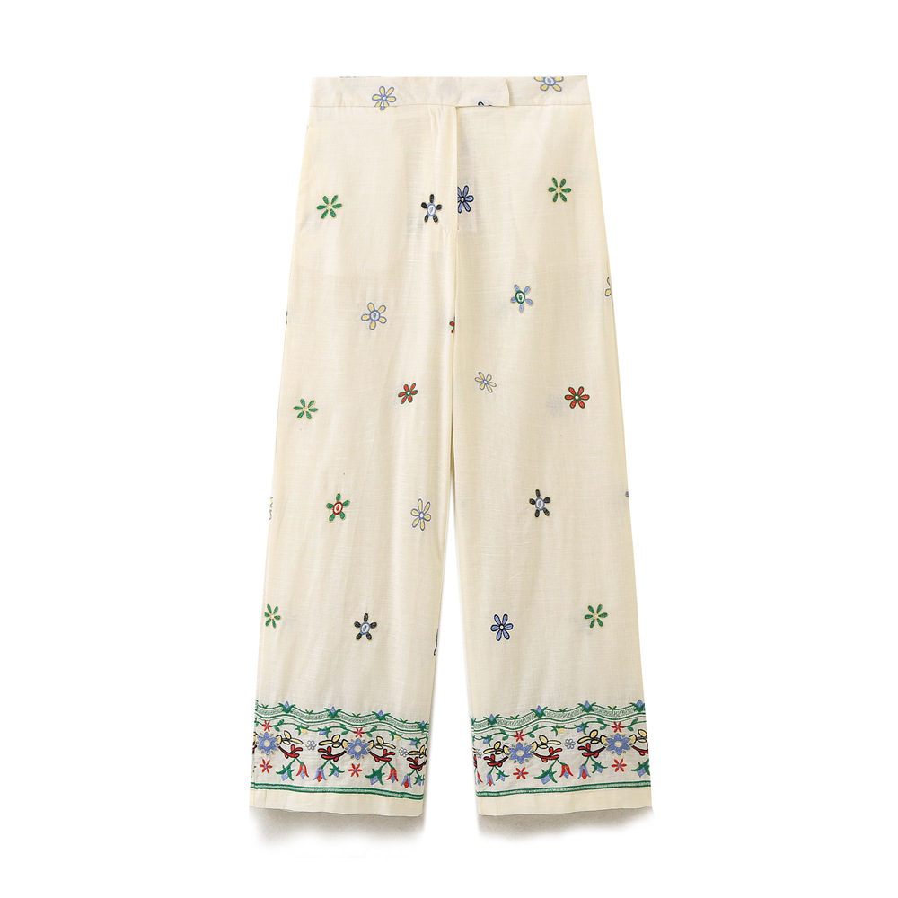 Women's Embroidered Collared Shirt & Casual Pants Set