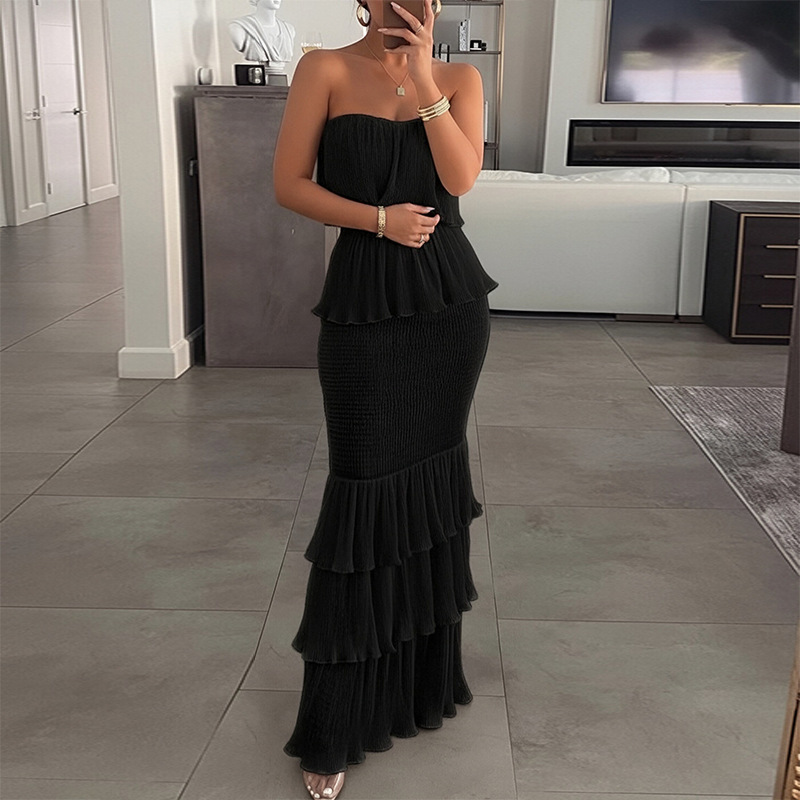 Women's Strapless Bodycon Evening Dress High Waist Long Formal Gown