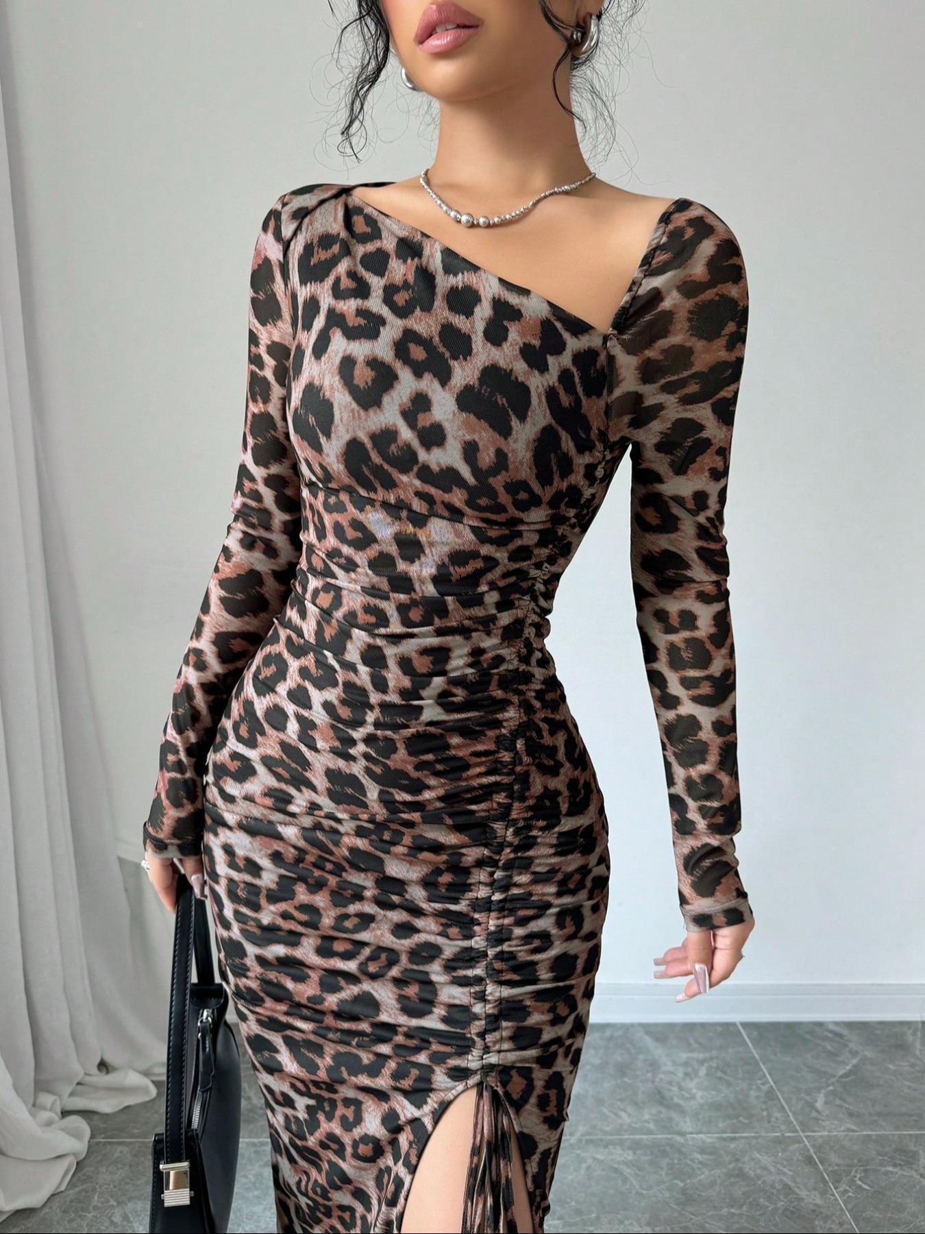 Leopard Print Bodycon Long Sleeve Dress