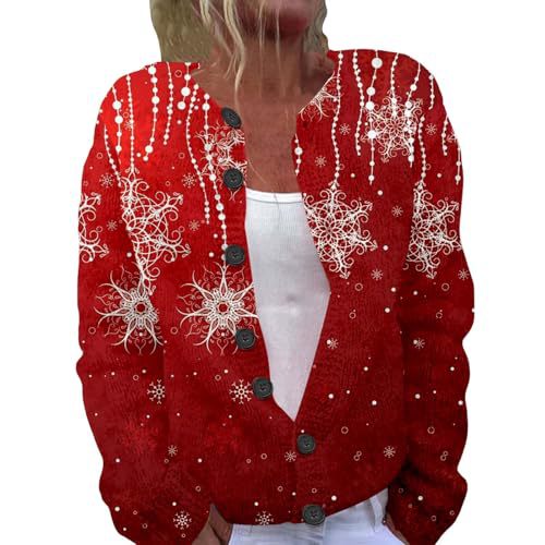 Women's Christmas Print Button Cardigan Sweater