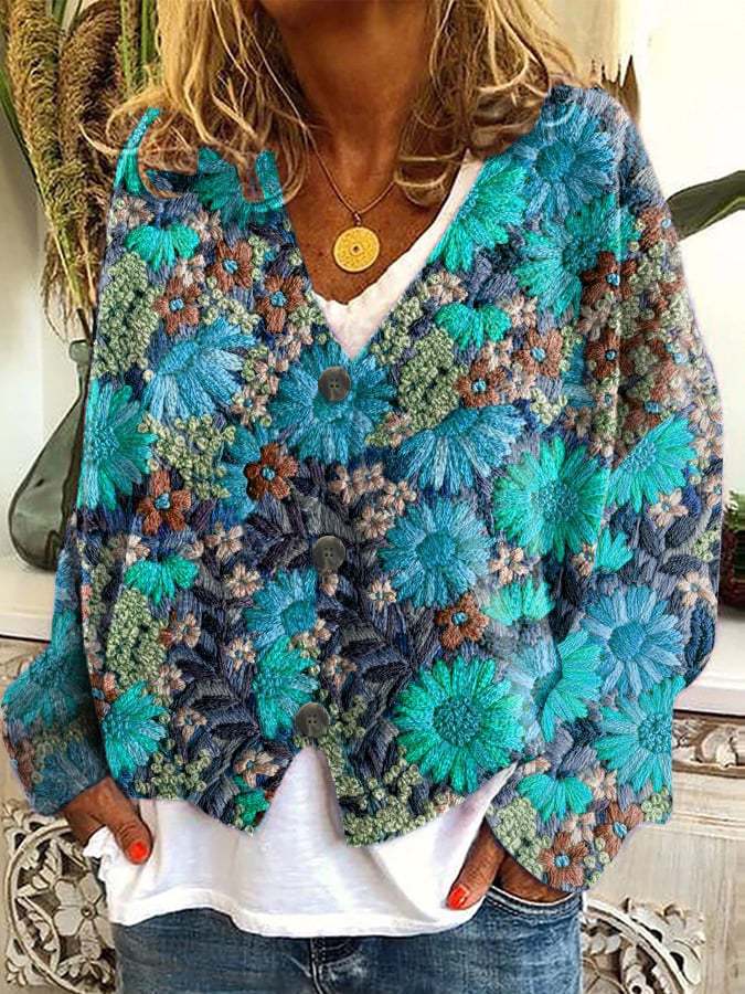 Abstract Print Open-Front Cardigan Sweater