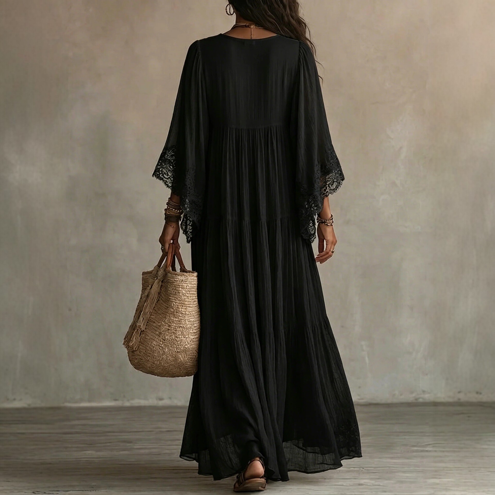 Elegant Long Sleeve Loose Flowy Maxi Dress
