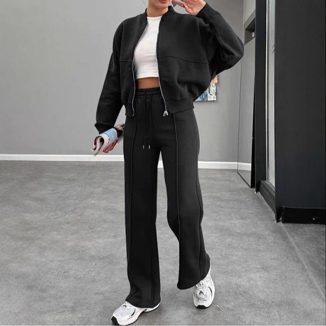 Women's Fleece-Lined Zip Cardigan & Straight-Leg Pants Set