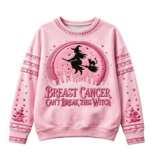 Halloween Witch Castle Print Crewneck Long Sleeve Pullover Sweatshirt