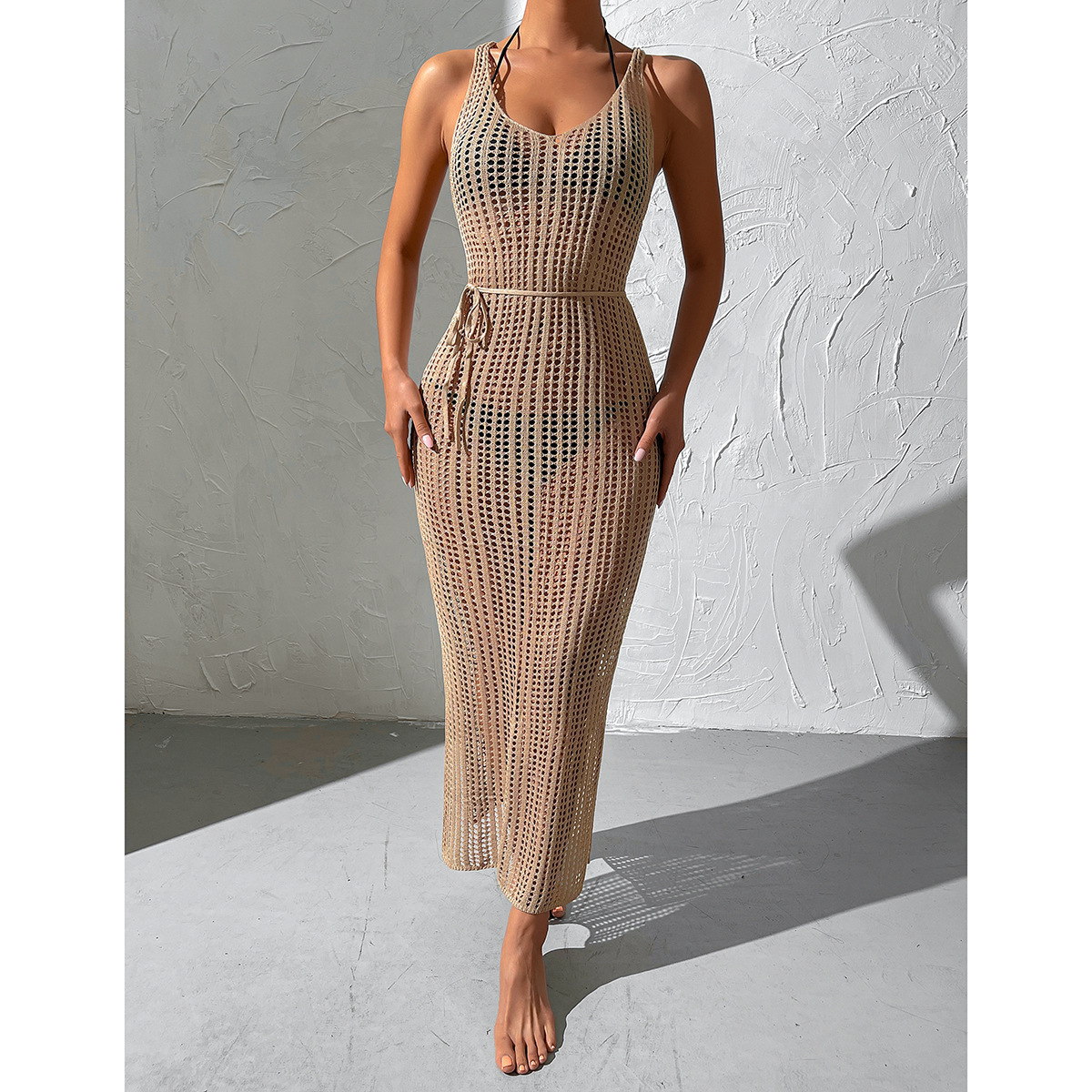 Women's Openwork Backless Knit Beach Cover-Up Dress