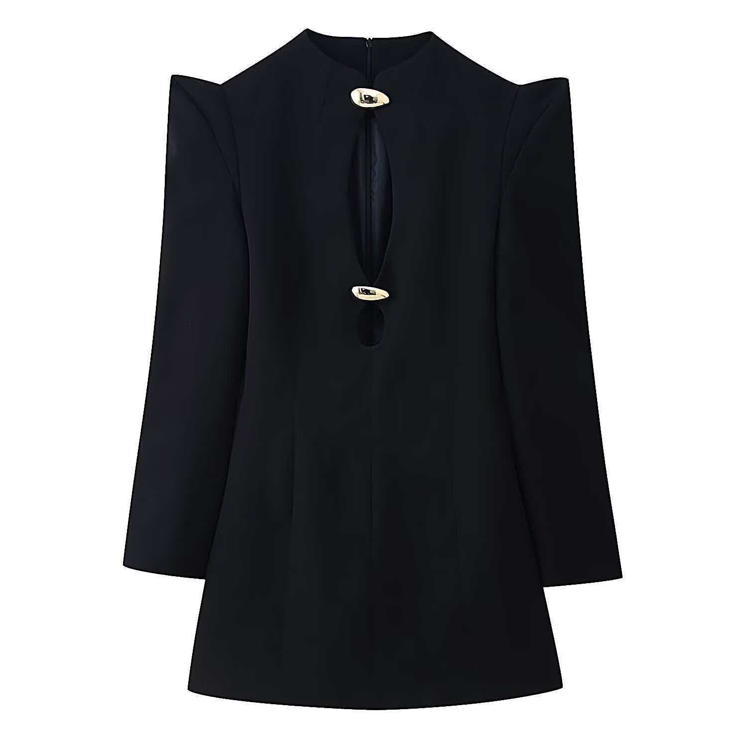Women's Slim Fit Stand Collar Cutout Long Sleeve Midi Dress