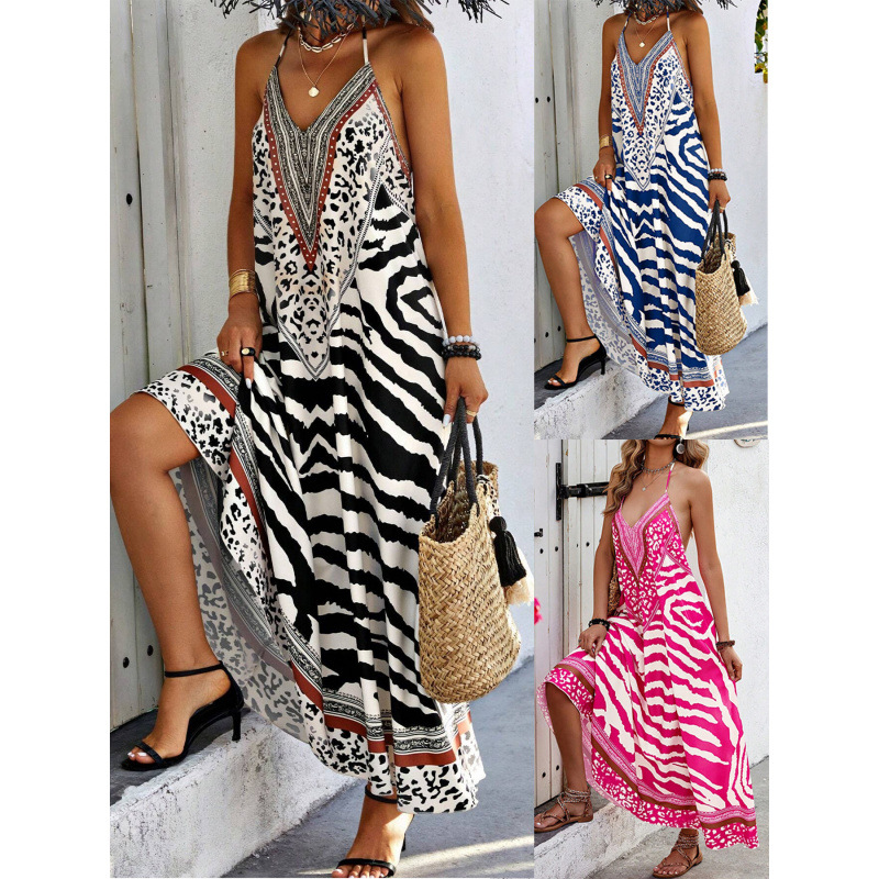 Animal Print Halter Open-Back Dress