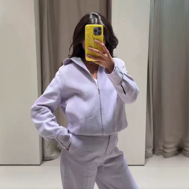 Women's Solid Color Jacket and Pants Set Casual Two-Piece Outfit