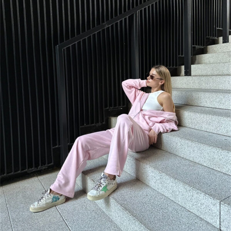 Women's Zip-Up Hooded Track Jacket and Drawstring Pants Set