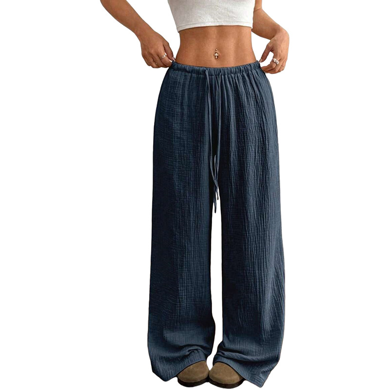 Women's Drawstring Wide-Leg Straight Lounge Pants Cotton Relaxed Fit