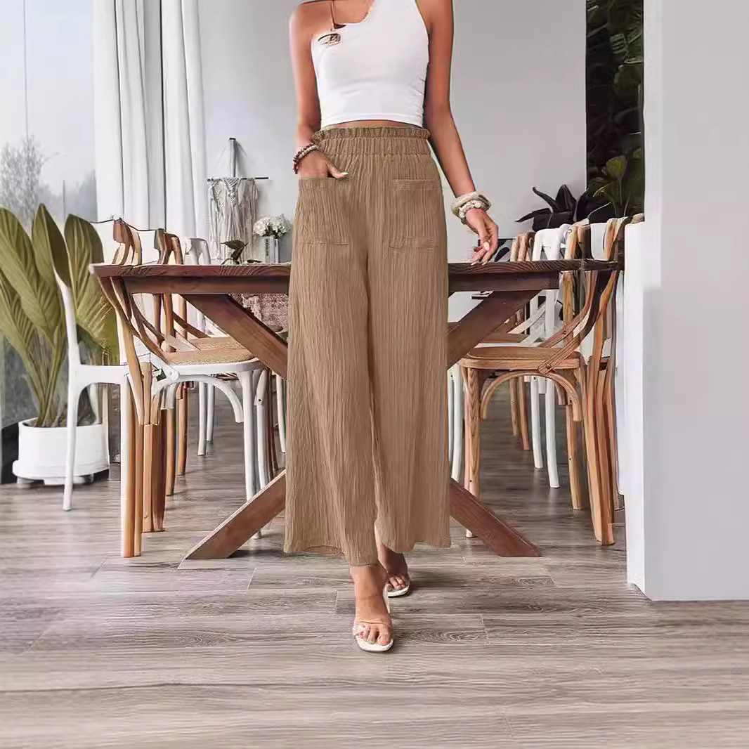 Women's Solid Color Wide-Leg Pants High Waist Loose Casual