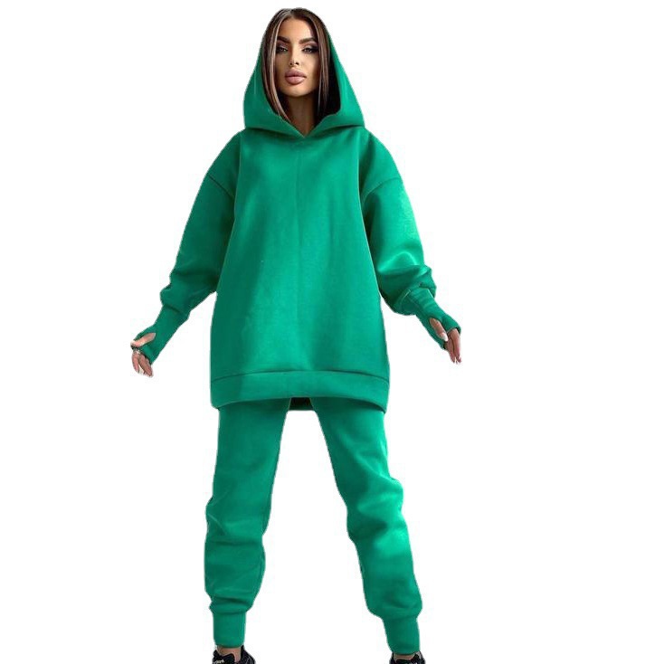 Women's Casual Two-Piece Sweatsuit Set Long Sleeve Solid Color