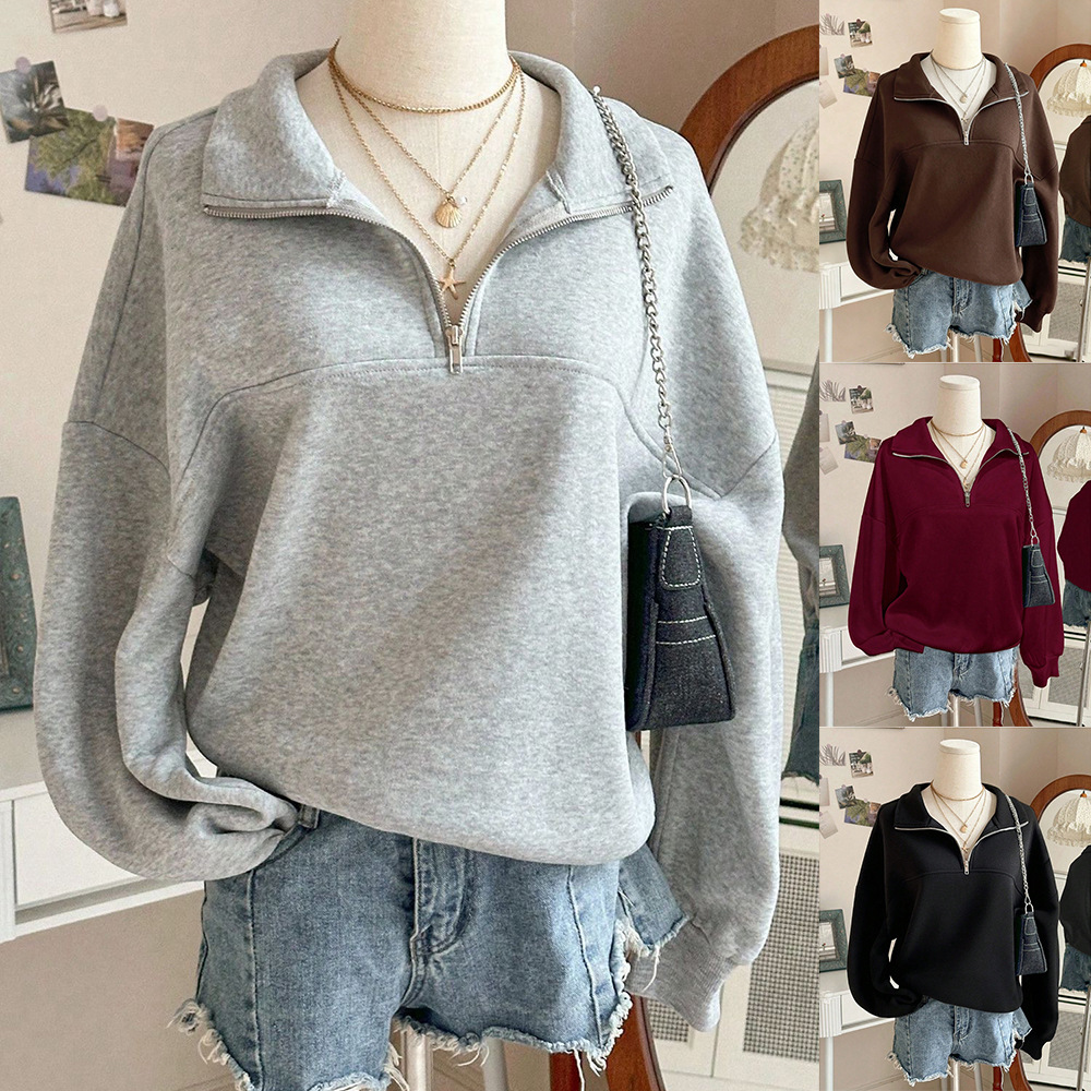 Women's Y2K Half-Zip Pullover Sweatshirt Long Sleeve