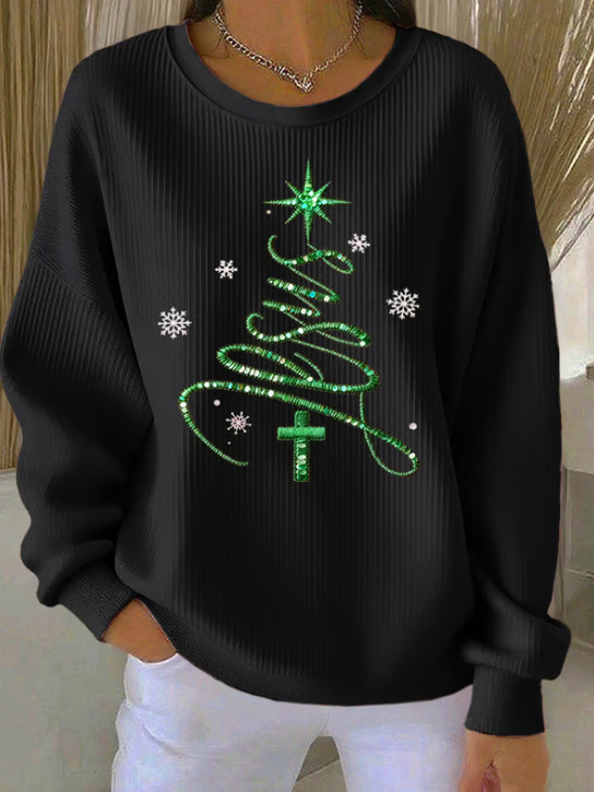 Women's Forest Tree Snowflake Print Crewneck Sweatshirt
