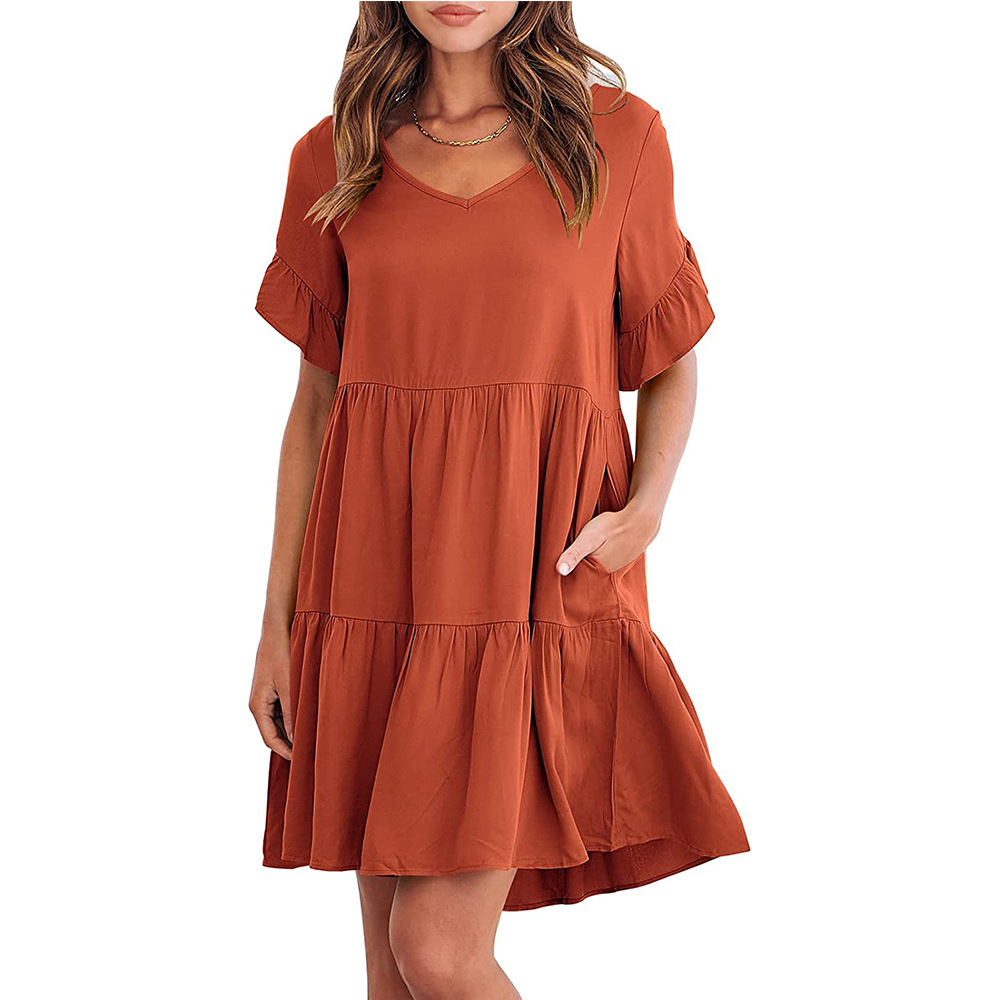 Women's Summer V-Neck Babydoll Dress with Three-Tier Ruffle