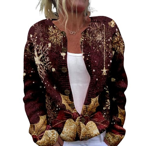 Women's Heart Print Button Cardigan Sweater