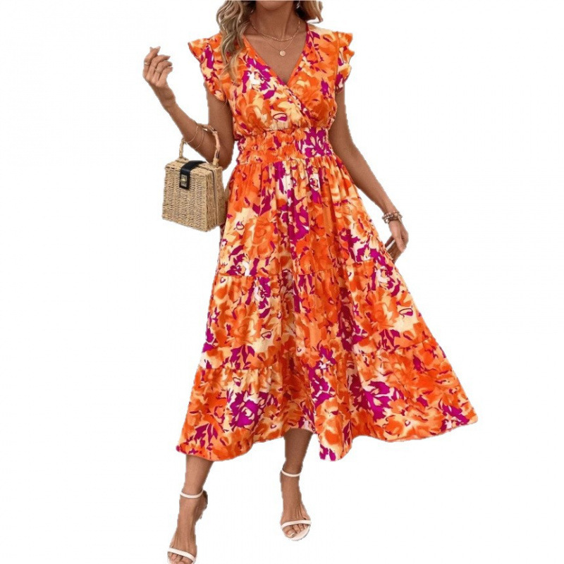 Floral Print High Neck Sleeveless Ruffle Maxi Dress