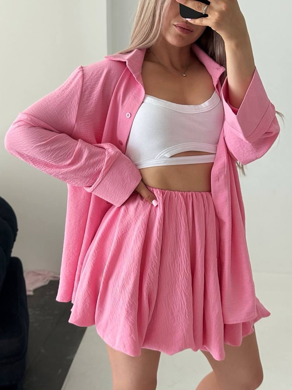 Women's Long Sleeve Ruffle Shirt and Shorts Casual Set