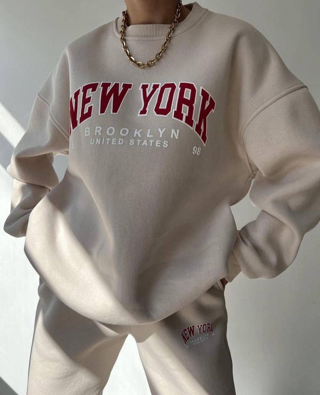Women's Casual Print Fleece-Lined Sweatshirt and Pants Set