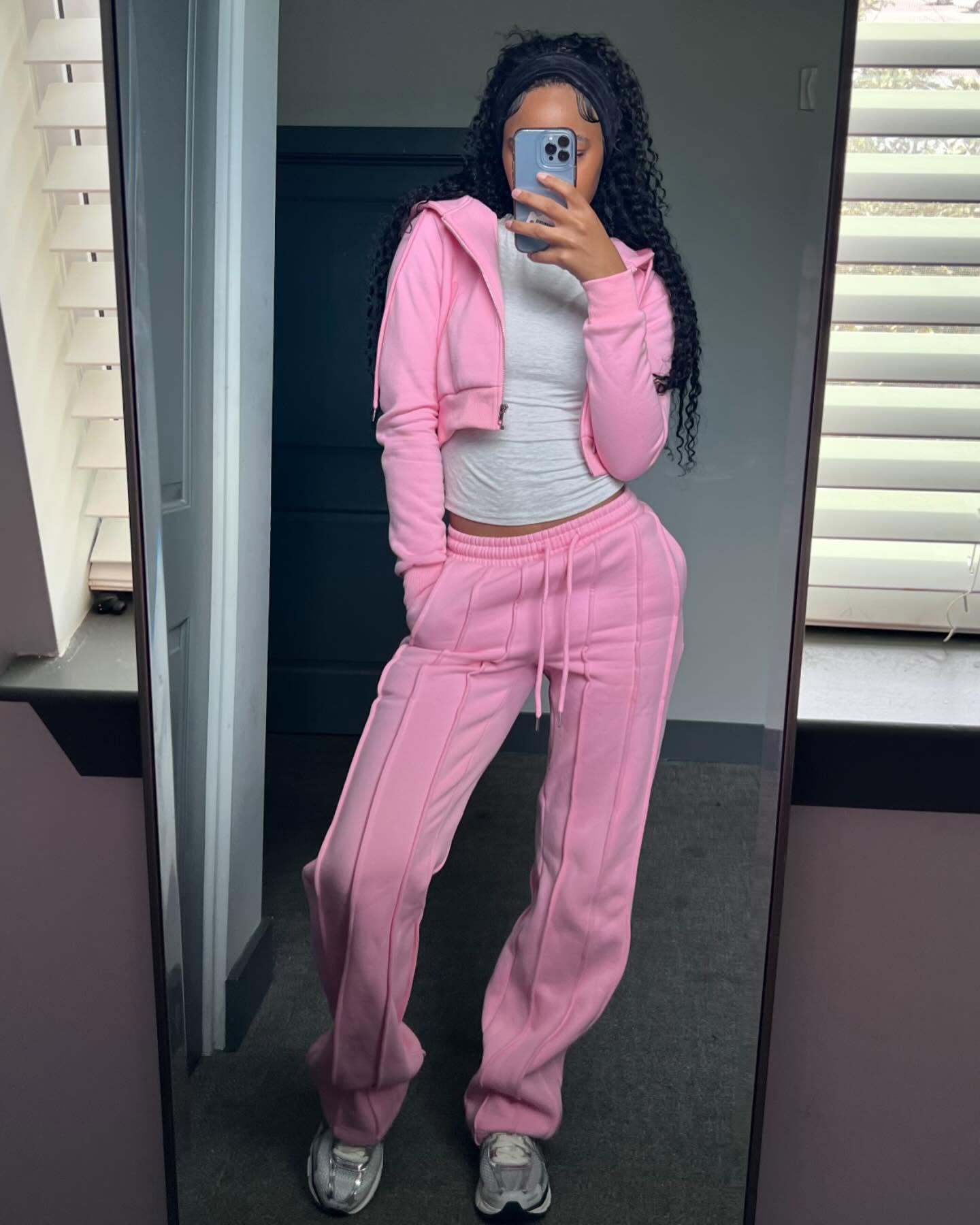 Women's Zip-Up Hoodie and Pants Set Solid Color Knit Lounge Set