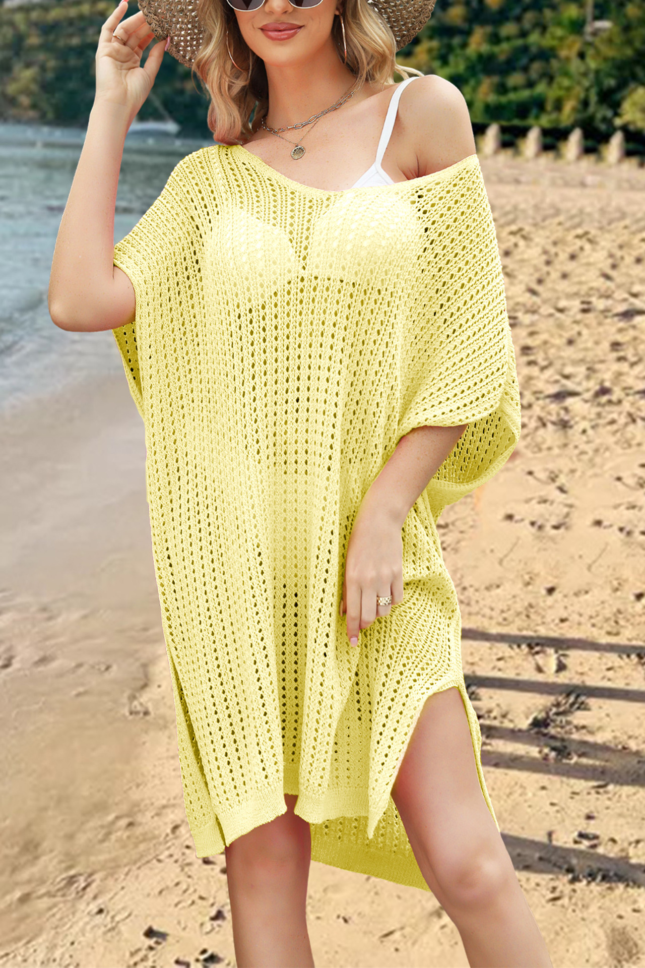 Women's Plus Size Sheer Knit Beach Cover-Up Dress