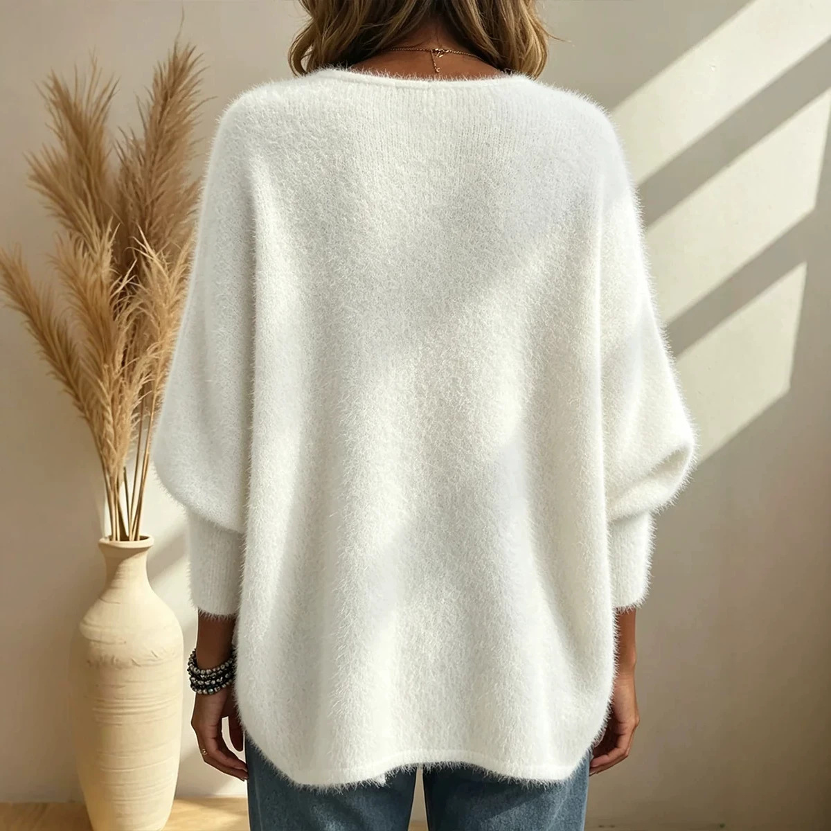 Women's Solid V-Neck Pullover Knit Sweater Top
